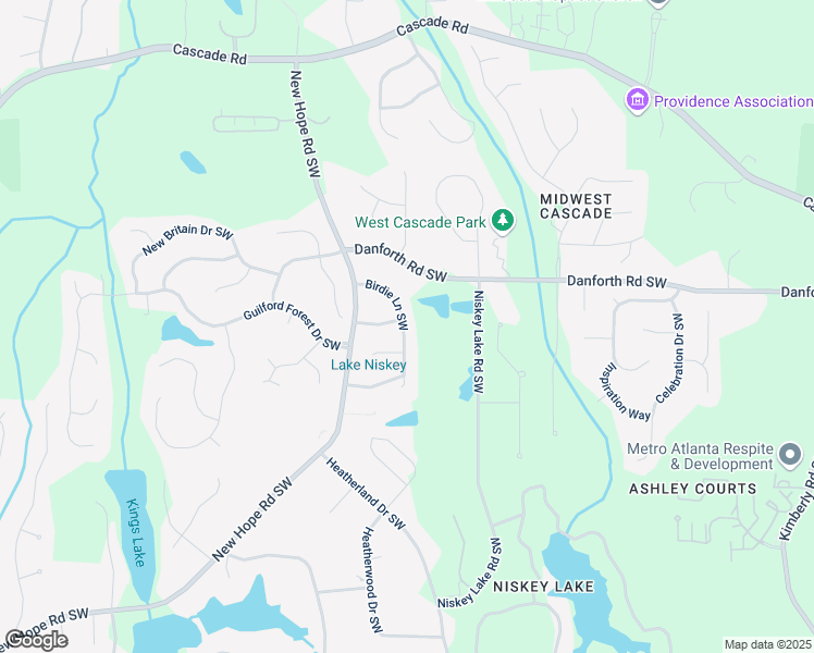 map of restaurants, bars, coffee shops, grocery stores, and more near 4510 Birdie Lane Southwest in Atlanta
