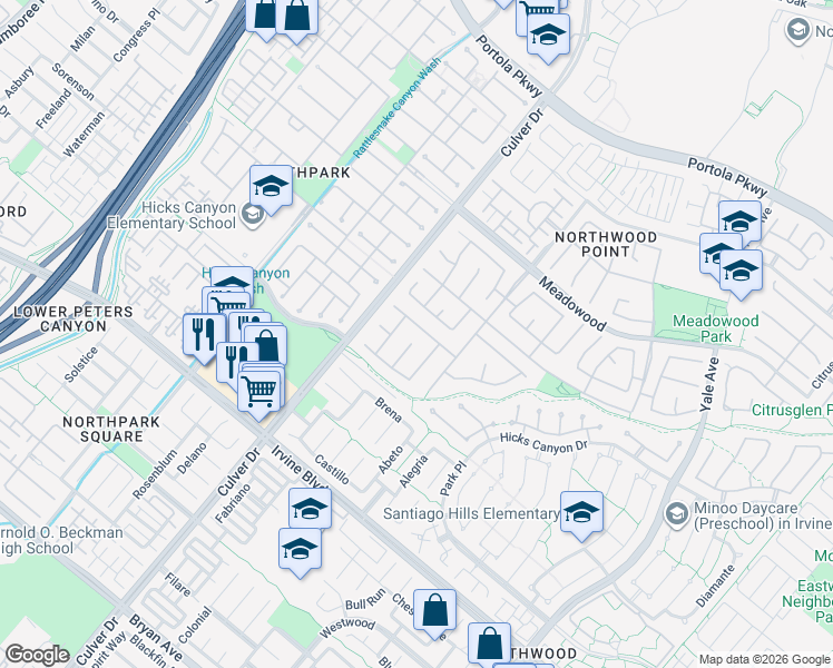 map of restaurants, bars, coffee shops, grocery stores, and more near 20 Laurelwood in Irvine