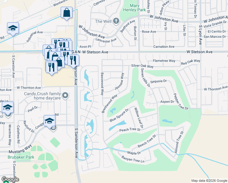 map of restaurants, bars, coffee shops, grocery stores, and more near 1348 Jasmine Way in Hemet