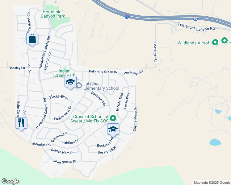 map of restaurants, bars, coffee shops, grocery stores, and more near 27170 Arrow Point Trail in Corona
