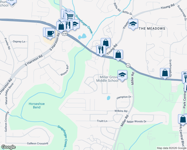 map of restaurants, bars, coffee shops, grocery stores, and more near 4930 Creekside Place in Decatur