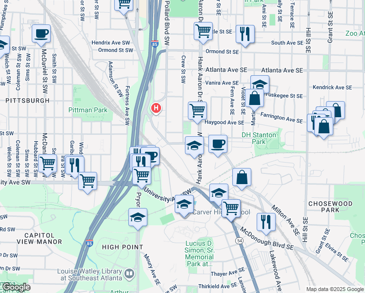 map of restaurants, bars, coffee shops, grocery stores, and more near 48 Weyman Avenue Southwest in Atlanta