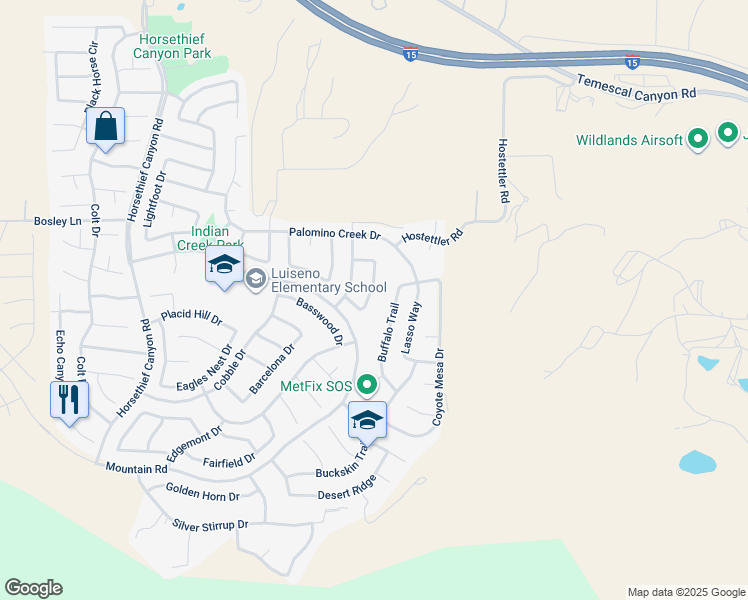 map of restaurants, bars, coffee shops, grocery stores, and more near 27170 Arrow Point Trail in Corona