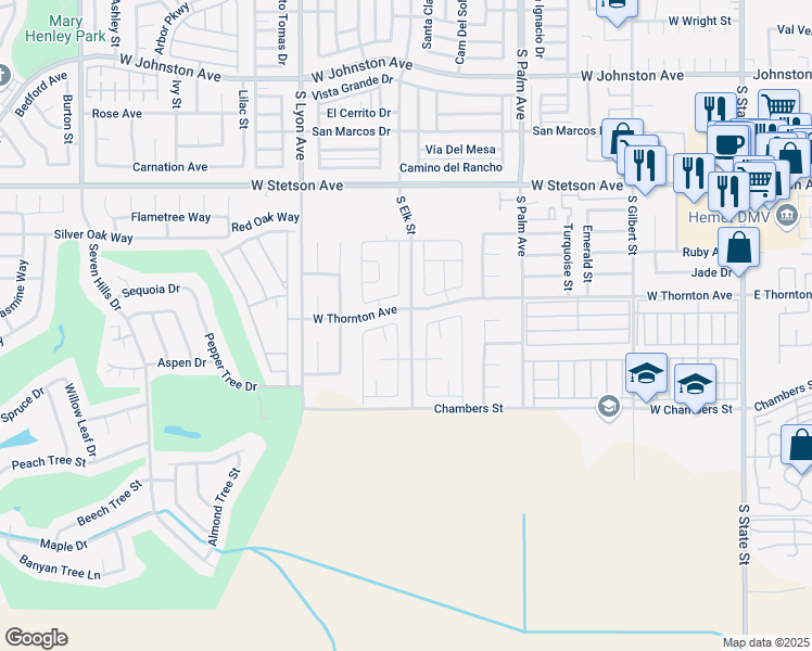 map of restaurants, bars, coffee shops, grocery stores, and more near 1330 Carolina Court in Hemet