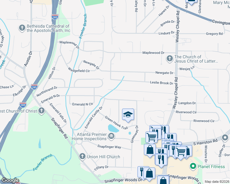 map of restaurants, bars, coffee shops, grocery stores, and more near 4097 Canby Lane in Decatur