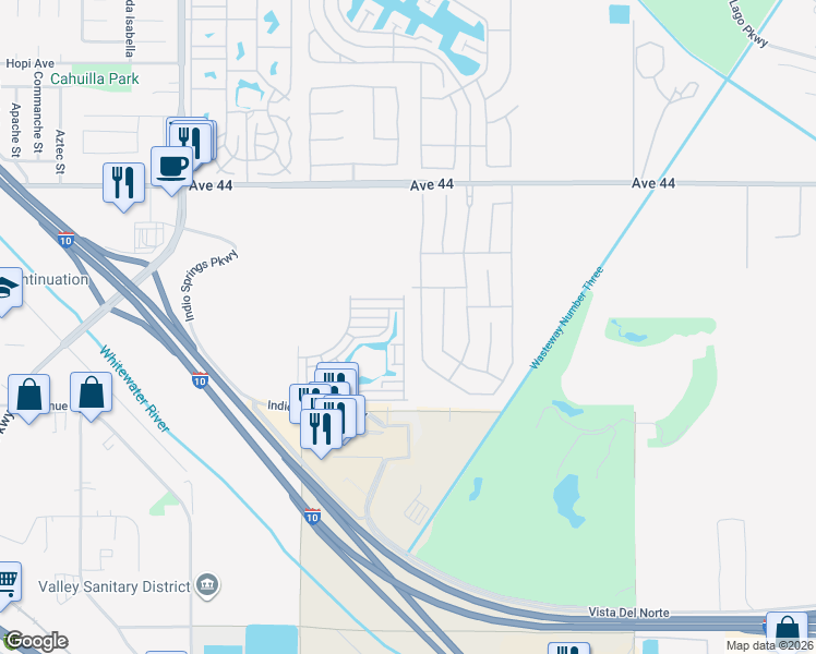 map of restaurants, bars, coffee shops, grocery stores, and more near 84250 Indio Springs Drive in Indio