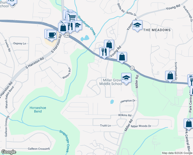 map of restaurants, bars, coffee shops, grocery stores, and more near 4930 Creekside Place in Decatur