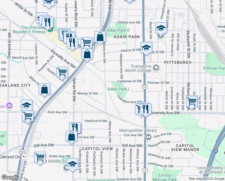 map of restaurants, bars, coffee shops, grocery stores, and more near 750 Lexington Avenue Southwest in Atlanta