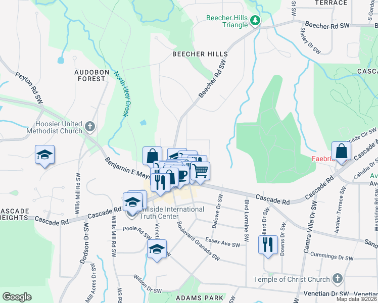 map of restaurants, bars, coffee shops, grocery stores, and more near 2362 Herring Road Southwest in Atlanta