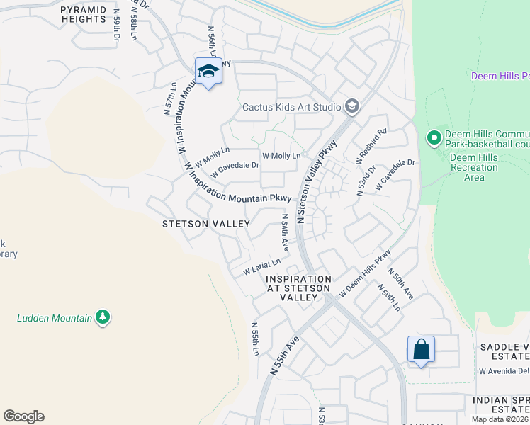 map of restaurants, bars, coffee shops, grocery stores, and more near 5414 West Tether Trail in Phoenix