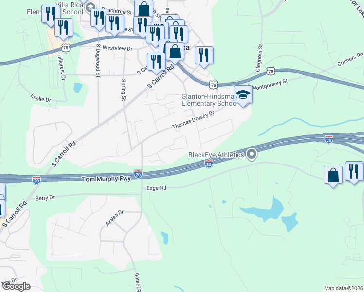 map of restaurants, bars, coffee shops, grocery stores, and more near 218 Alton Circle in Villa Rica