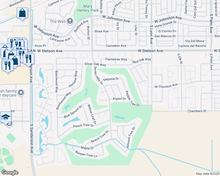 map of restaurants, bars, coffee shops, grocery stores, and more near 1329 Hickory Drive in Hemet