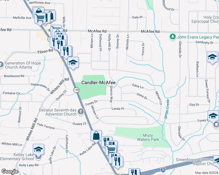 map of restaurants, bars, coffee shops, grocery stores, and more near 2216 Sharon Way in Decatur