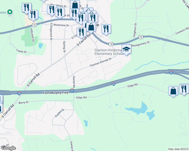 map of restaurants, bars, coffee shops, grocery stores, and more near 223 Alton Circle in Villa Rica