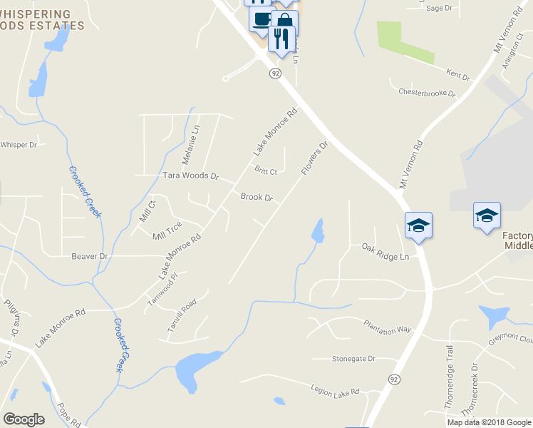 map of restaurants, bars, coffee shops, grocery stores, and more near 2975 Flowers Drive in Douglasville