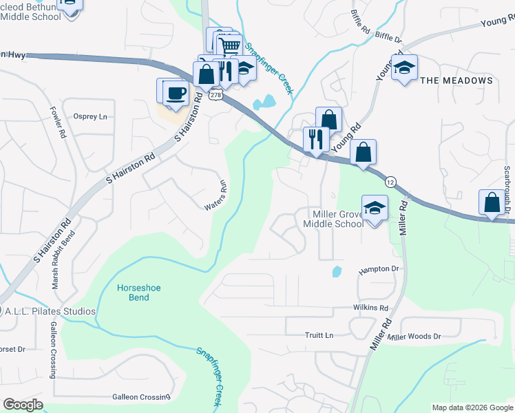 map of restaurants, bars, coffee shops, grocery stores, and more near 4884 Hidden Creek Place in Decatur