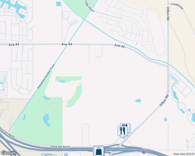 map of restaurants, bars, coffee shops, grocery stores, and more near 85317 Avenue 44 in Indio
