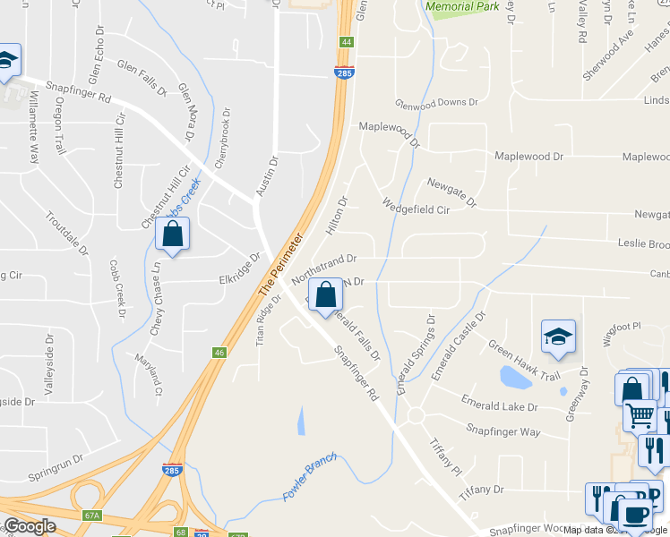 map of restaurants, bars, coffee shops, grocery stores, and more near 3891 Northstrand Drive in Decatur