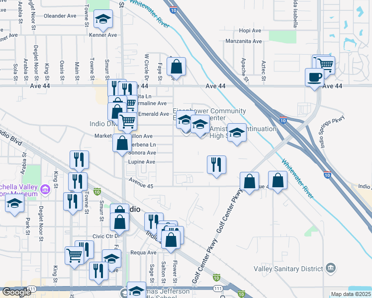 map of restaurants, bars, coffee shops, grocery stores, and more near 83391 Dillon Avenue in Indio