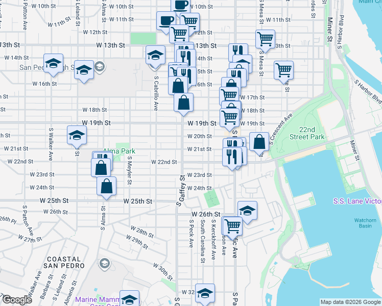 map of restaurants, bars, coffee shops, grocery stores, and more near 658 West 22nd Street in Los Angeles