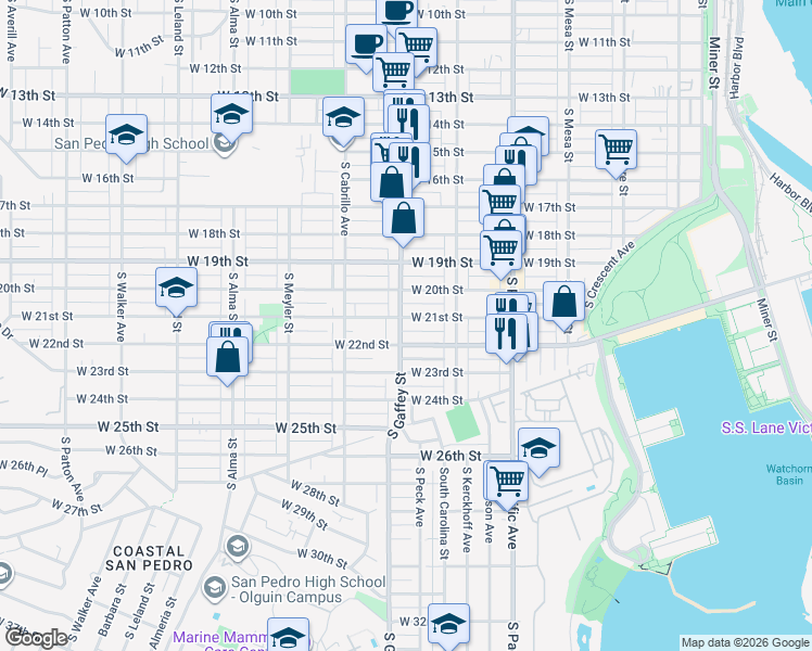 map of restaurants, bars, coffee shops, grocery stores, and more near 658 West 22nd Street in Los Angeles