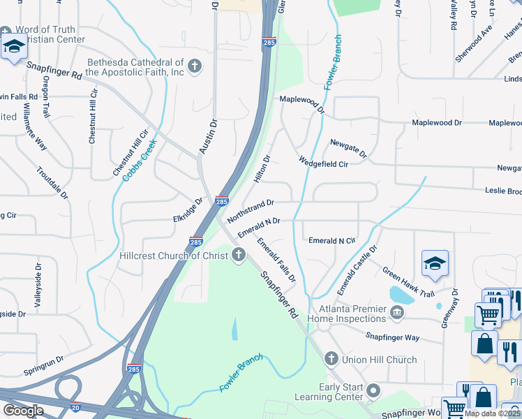 map of restaurants, bars, coffee shops, grocery stores, and more near 3891 Northstrand Drive in Decatur