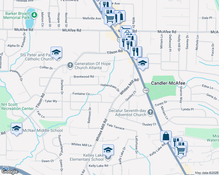 map of restaurants, bars, coffee shops, grocery stores, and more near 2263 Nolan Drive in Decatur