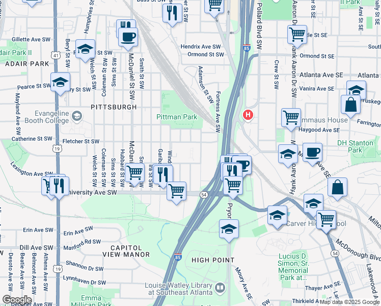 map of restaurants, bars, coffee shops, grocery stores, and more near 1108 West Avenue Southwest in Atlanta