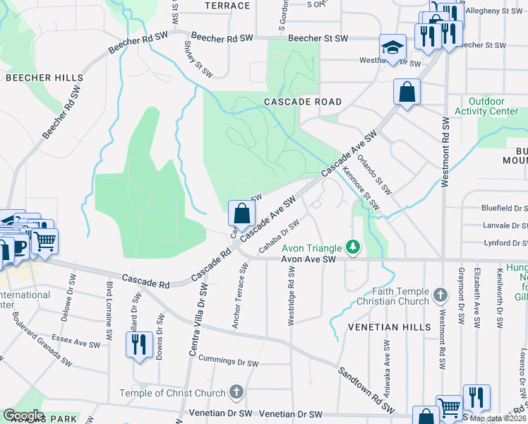 map of restaurants, bars, coffee shops, grocery stores, and more near 1137 Cascade Avenue Southwest in Atlanta