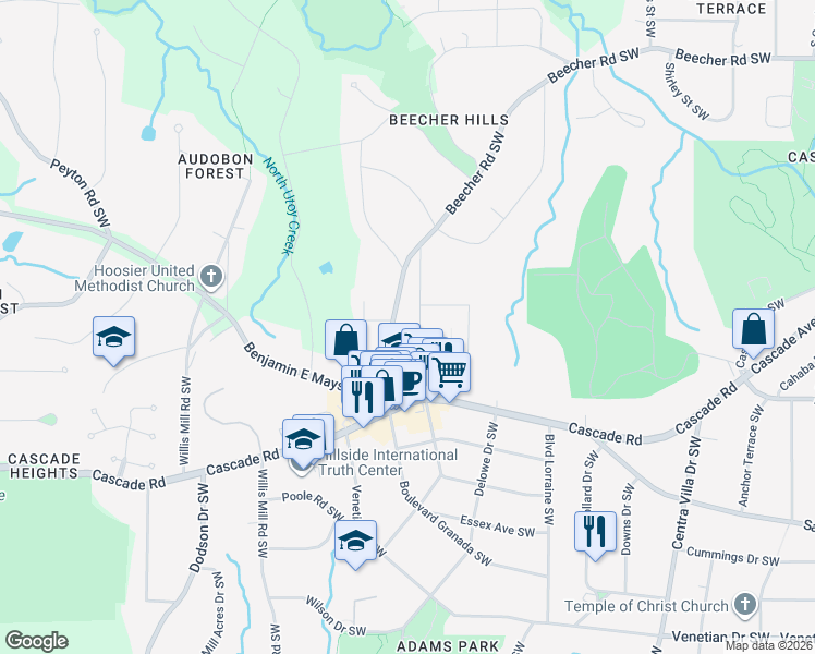 map of restaurants, bars, coffee shops, grocery stores, and more near in Atlanta