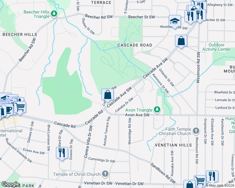 map of restaurants, bars, coffee shops, grocery stores, and more near 1137 Cascade Avenue Southwest in Atlanta