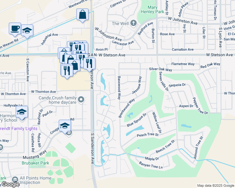 map of restaurants, bars, coffee shops, grocery stores, and more near 1339 Basswood Way in Hemet