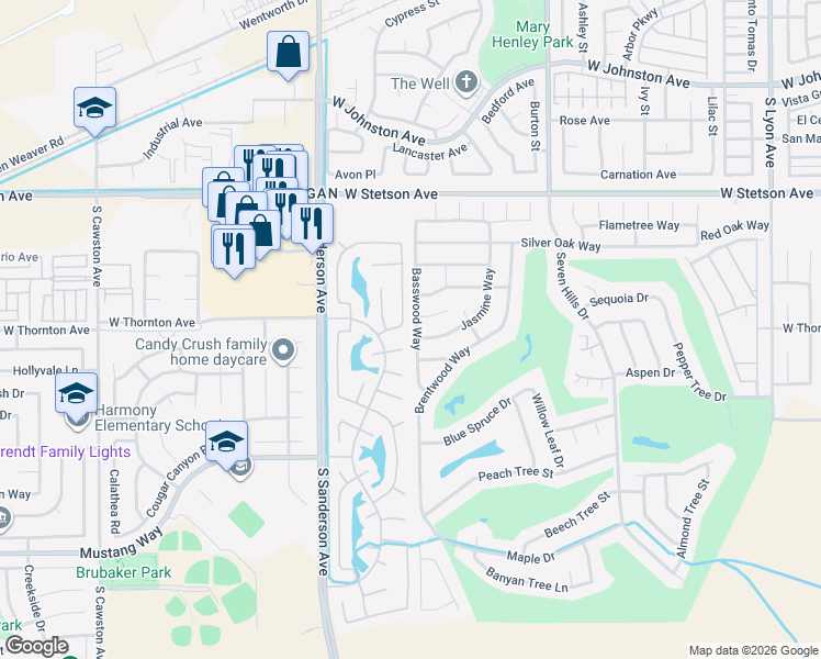 map of restaurants, bars, coffee shops, grocery stores, and more near 1339 Basswood Way in Hemet