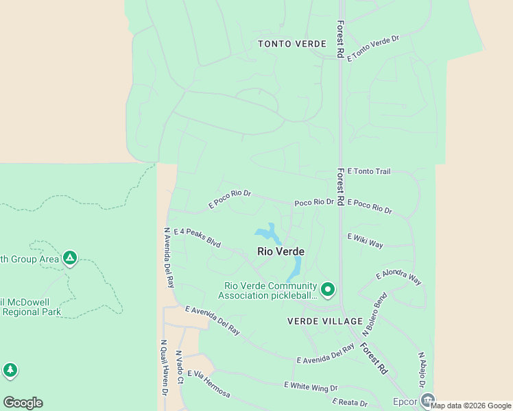 map of restaurants, bars, coffee shops, grocery stores, and more near 26236 North Bravo Lane in Rio Verde