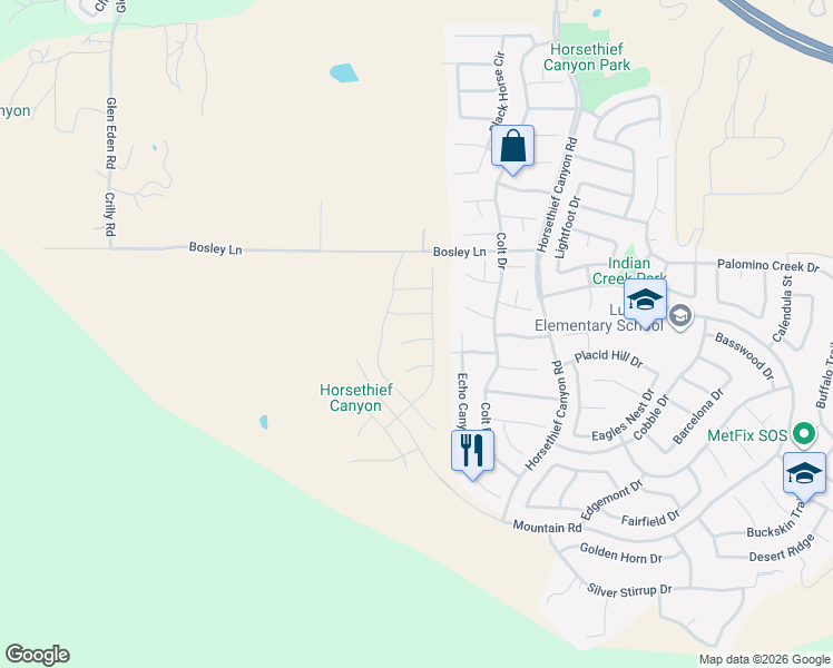 map of restaurants, bars, coffee shops, grocery stores, and more near 12814 Olympus Circle in Corona