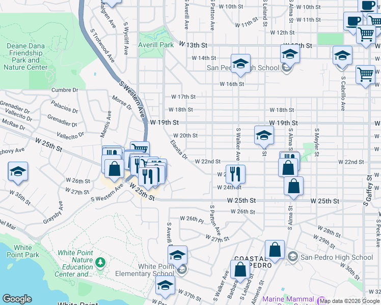 map of restaurants, bars, coffee shops, grocery stores, and more near 1367 West 21st Street in Los Angeles