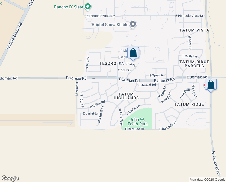 map of restaurants, bars, coffee shops, grocery stores, and more near 4219 East Tether Trail in Phoenix