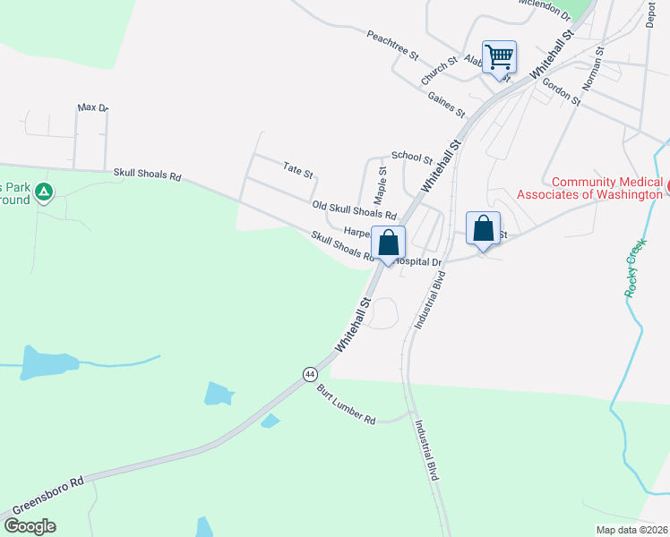 map of restaurants, bars, coffee shops, grocery stores, and more near 147 Skull Shoals Road in Washington