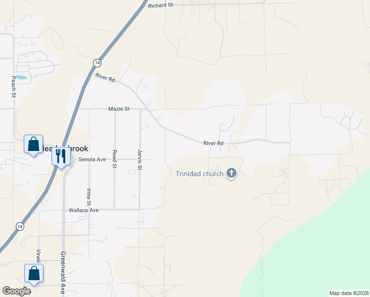 map of restaurants, bars, coffee shops, grocery stores, and more near 21611 River Road in Perris