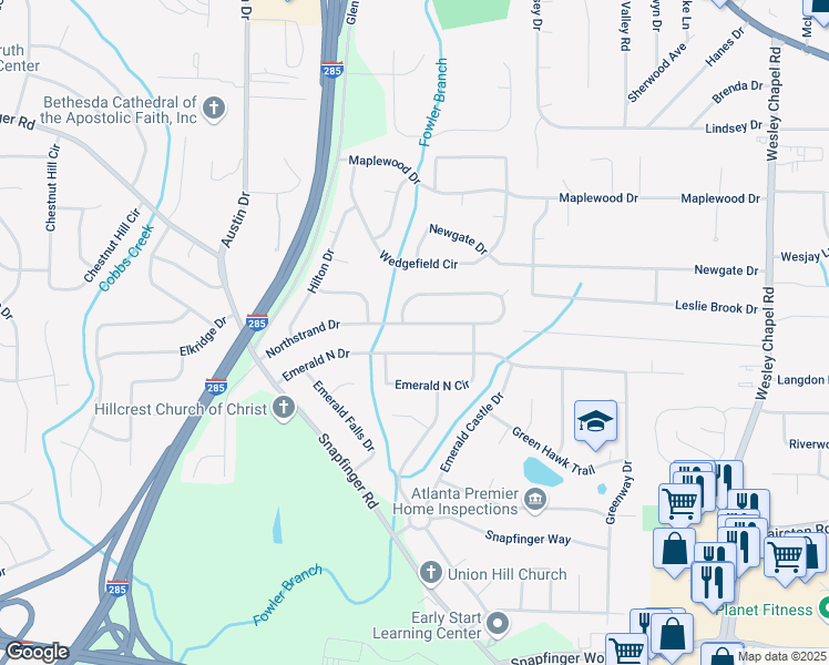 map of restaurants, bars, coffee shops, grocery stores, and more near 3975 Northstrand Drive in Decatur