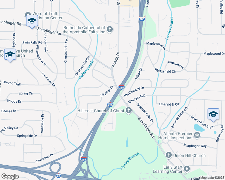 map of restaurants, bars, coffee shops, grocery stores, and more near 3779 Elkridge Drive in Decatur
