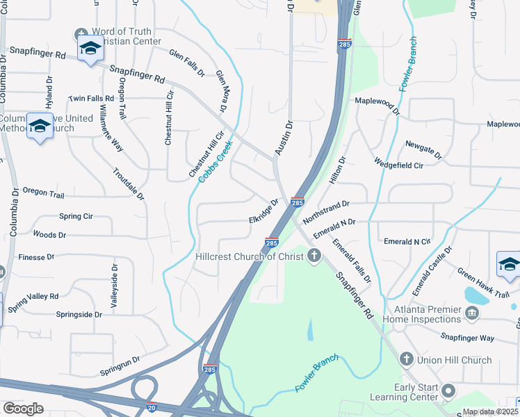 map of restaurants, bars, coffee shops, grocery stores, and more near 3762 Elkridge Drive in Decatur