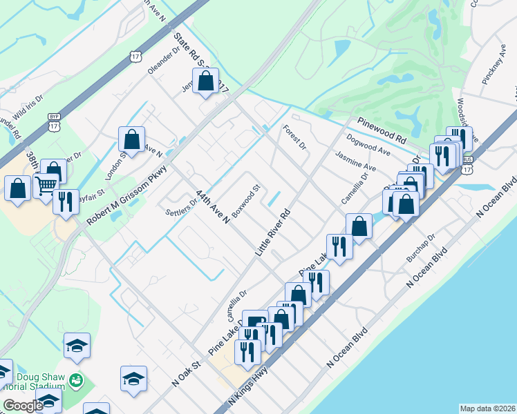 map of restaurants, bars, coffee shops, grocery stores, and more near 806 45th Avenue North in Myrtle Beach