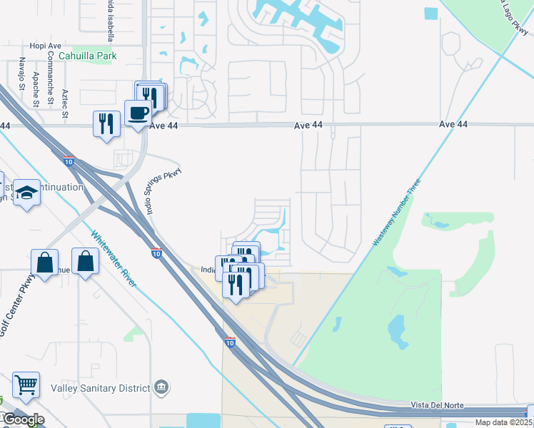 map of restaurants, bars, coffee shops, grocery stores, and more near 84250 Indio Springs Drive in Indio