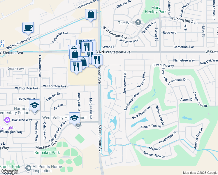 map of restaurants, bars, coffee shops, grocery stores, and more near 1318 Landmark Lane in Hemet