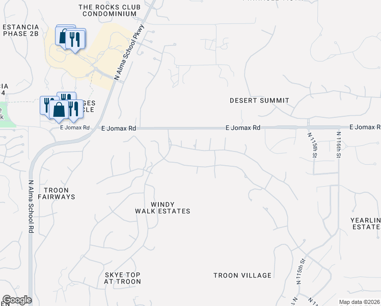 map of restaurants, bars, coffee shops, grocery stores, and more near 11012 East Troon Mountain Drive in Scottsdale
