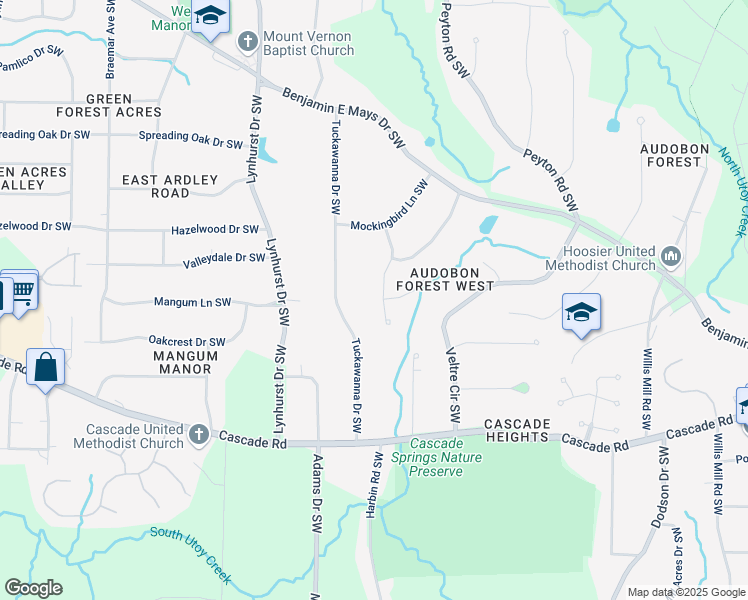map of restaurants, bars, coffee shops, grocery stores, and more near 1160 Tuckawanna Drive Southwest in Atlanta