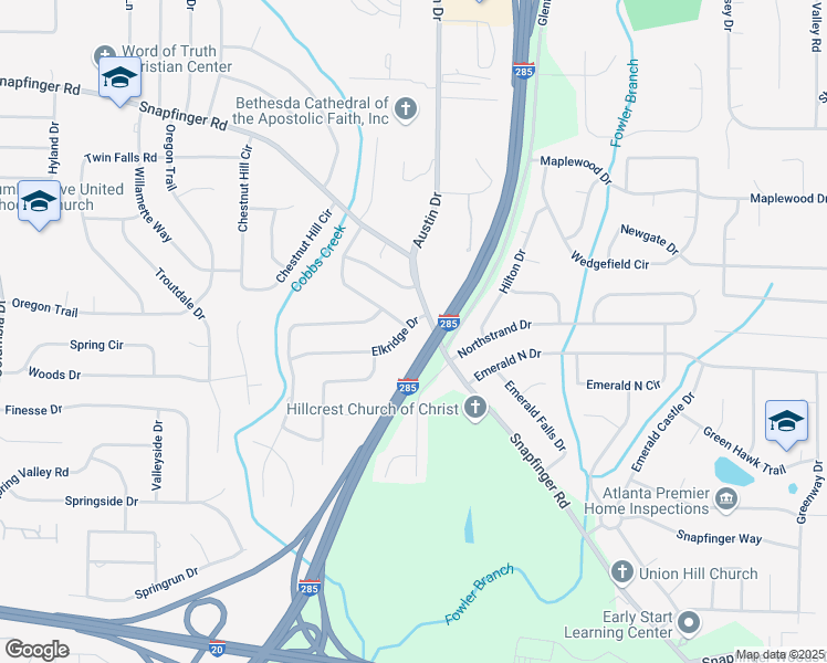 map of restaurants, bars, coffee shops, grocery stores, and more near 3779 Elkridge Drive in Decatur