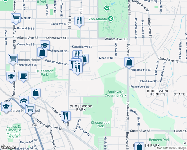map of restaurants, bars, coffee shops, grocery stores, and more near 403 Pratt Drive Southeast in Atlanta