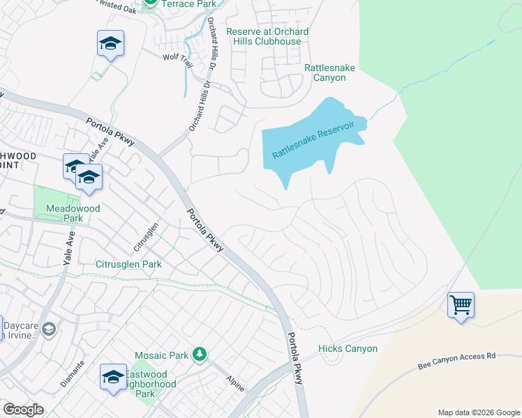 map of restaurants, bars, coffee shops, grocery stores, and more near Peninsula in Irvine